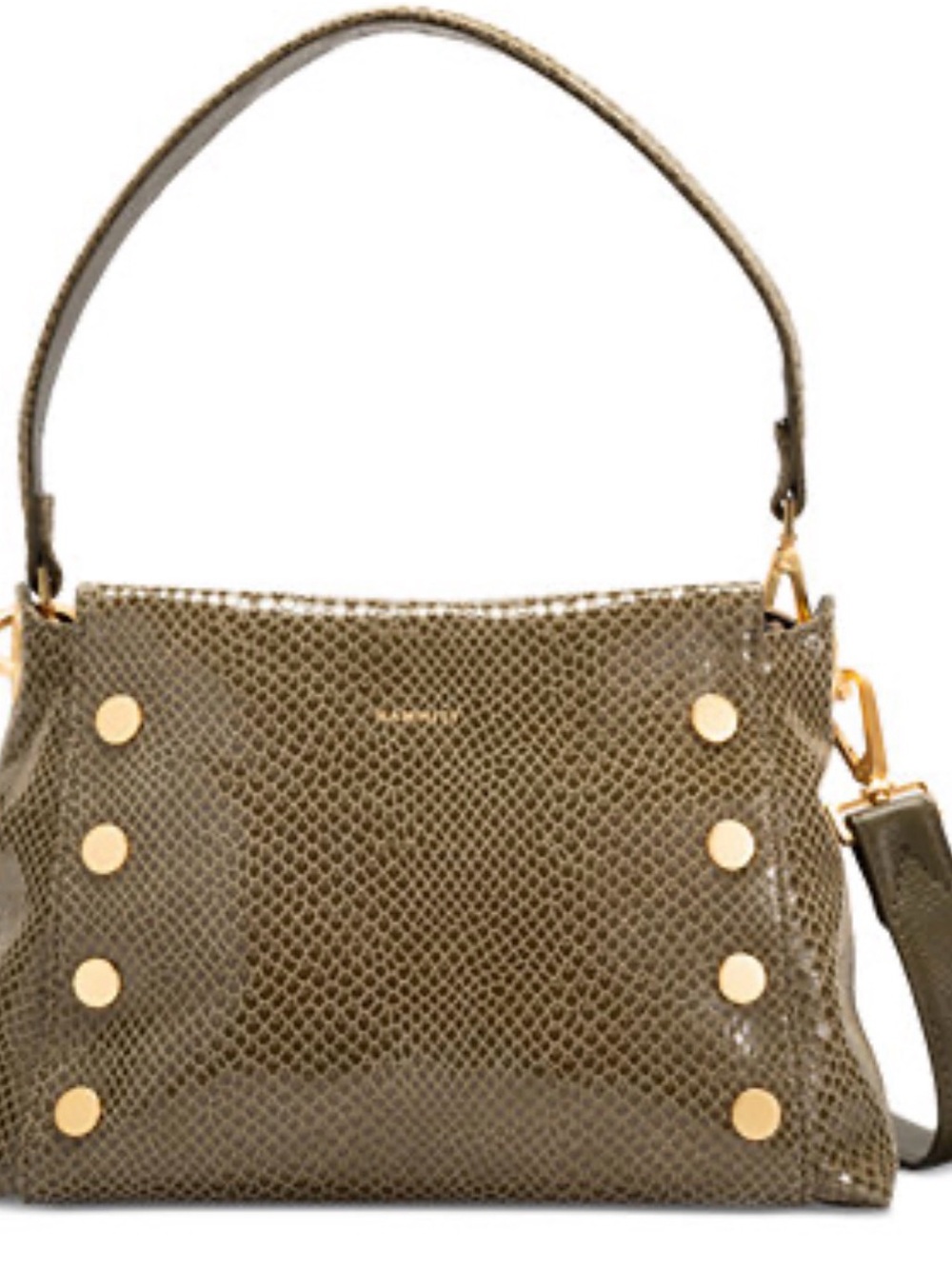 Hammitt Olive Snake-Embossed Shoulder Bag with Gold Studs bistro green